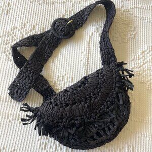 Anthropologie Black Straw Belt Bag